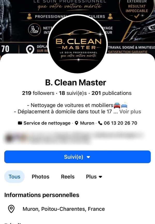 Le profil Facebook de B Clean Master